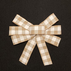 9” wide Tan and white plaid ribbon