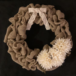 Burlap Wreath With Lace And Cream Flowers